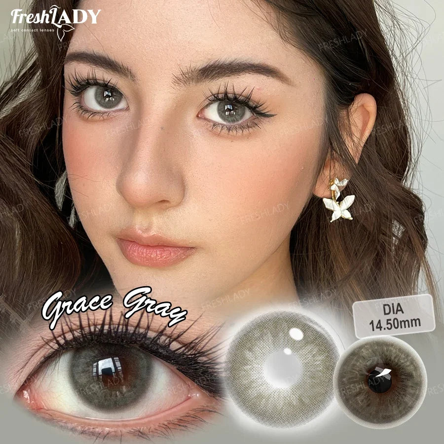 1 Pair Grace Series Colored Contact Lenses Natural Brown Pupils Eyes Soft lenses Gray Soft Contacts 14.50mm