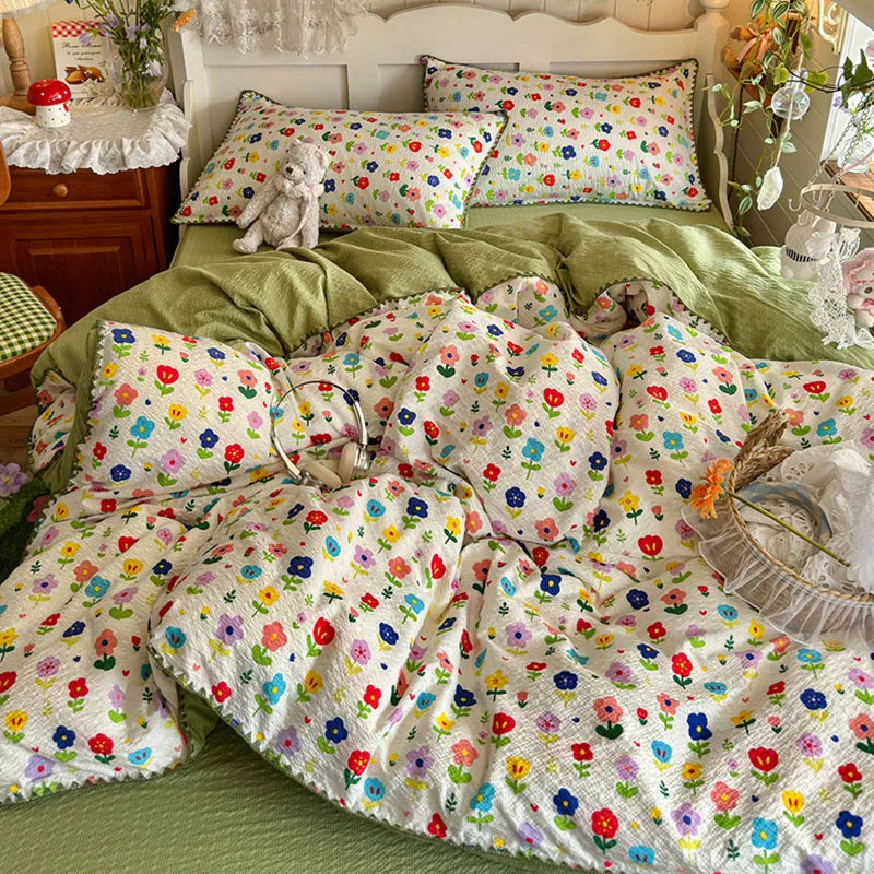Class-A Pure Cotton Shell Edge Bedding Sets Ins Printing Bedclothes for Four Seasons Soft Skin-Friendly Home Textile for Adults