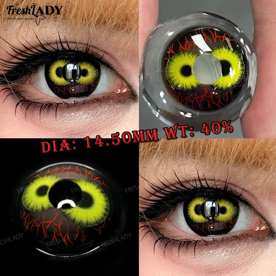 2pcs Cosplay Color Contact Lenses Yellow Black Soft Contact Lenses Halloween Role Play Party Crazy Cosmetic Lense 14.50mm