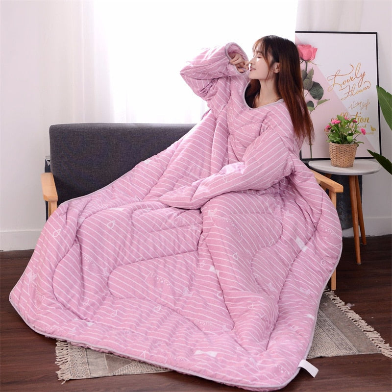 new winter warm Lazy quilt with Sleeves Mechanical Wash office Nap Covered Blanket lovely cartoon print Wearable quilted quilts