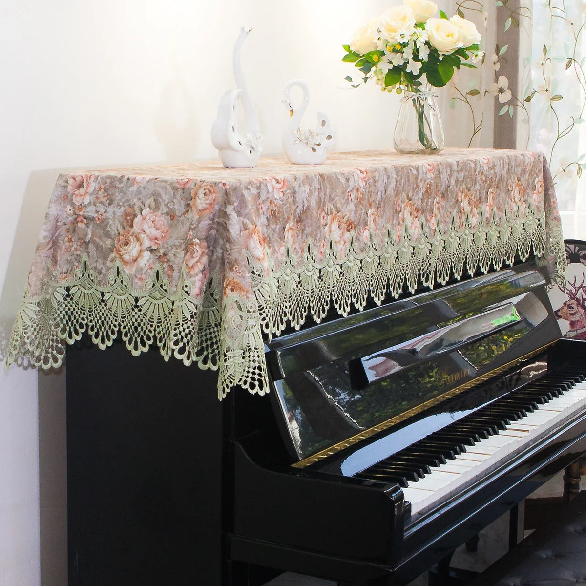 Japanese Sle Semi-Cover Piano Dust Cover Cloth Bench Cover Lightweight Luxury Lace Piano Lid Curtain Home Fabric Protection