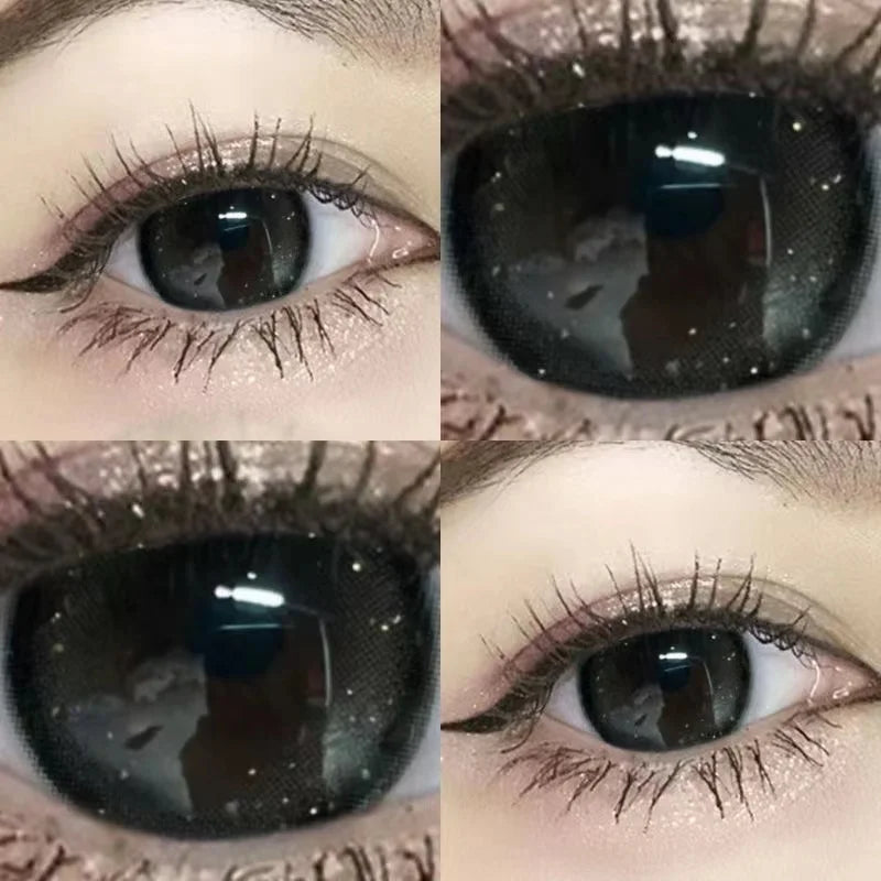Two Pairs of Large Diameter Black Eye Color Contact Lenses Prescription Myopic Band Diopter Lenses Eye Use Cosmetics Naturally