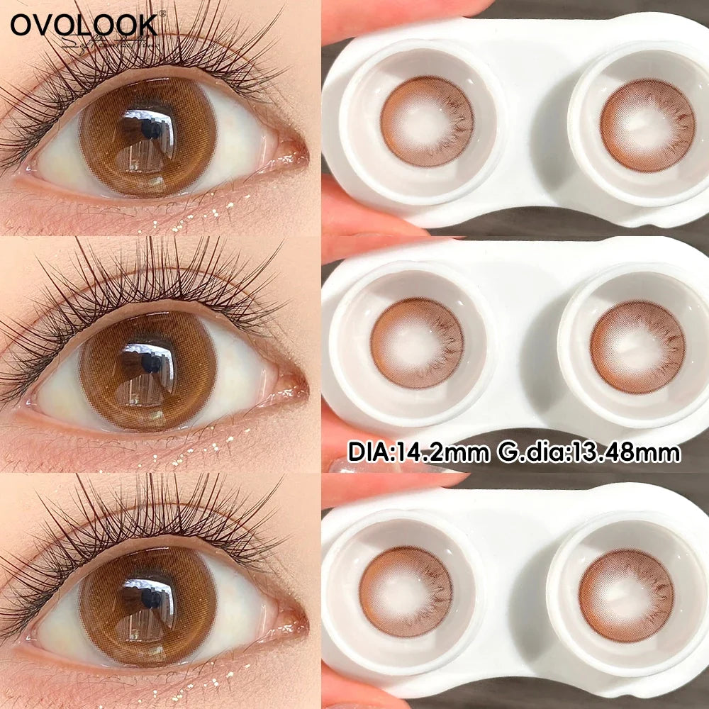 Dewy Strawberry Pink Brown Contact Lens Half Year Center Glint Gradient Lens For Sweet Girly Date Daily Fashion Makeup