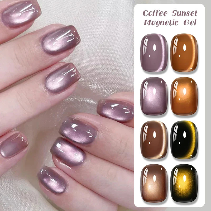 Coffee Sunset Cat Magnetic Gel Nail Polish Glass Bead Ultral Shine Magnetic Semi Permanent Soak Off UV Gel Varnish Nail Supplies
