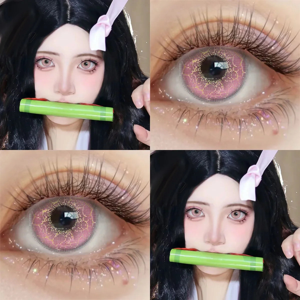 2 Pairs 6 Months Disposable Colored Contact Lenses Green Anime Cosplay Soft Contacts Lenses for Daily Party Eye Beauty