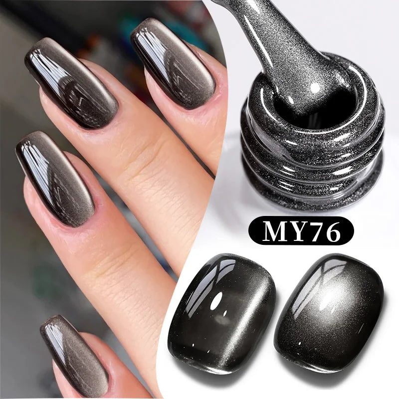 BORN PRETTY 10ml Black Glass Cat Magnetic Gel Nail Polish Ultra Shine Gold Silver Glitter Soak Off UV LED Gel Nail Art Varnish