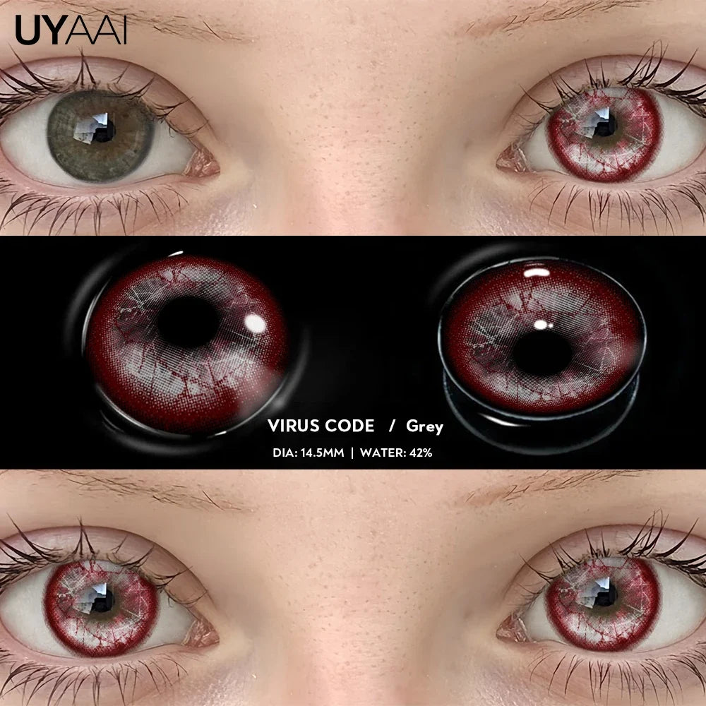 Cosplay Colored Contact Lenses 1 Year 2pcs Crazy Red Contact Lenses Anime Black Eye Lenses Halloween Beauty Makeup Lens