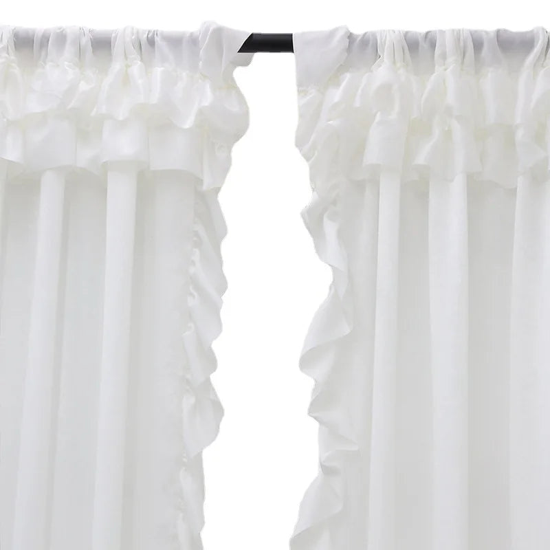 Curtain White with Ruffle Pure Living Room Curtains Modern Style Shading Drape 2 Panels Rod Pocket for Bedroom Home Decoration