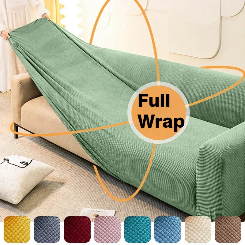 Solid Elastic Adjustable Sofa Cover,Non-slip Jacquard Corn Fleece Slipcover for Living Room Pet Anti-Scratch Dustproof Full Wrap