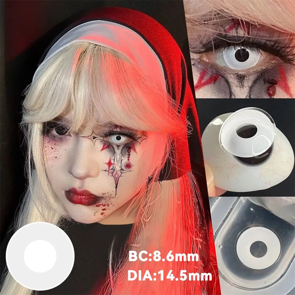 Color Contacts Contact Lenses Lens Halloween Cosplay Anime White Purple Cyan Red Blind Crazy Mesh Coser 2Pcs 1 Y