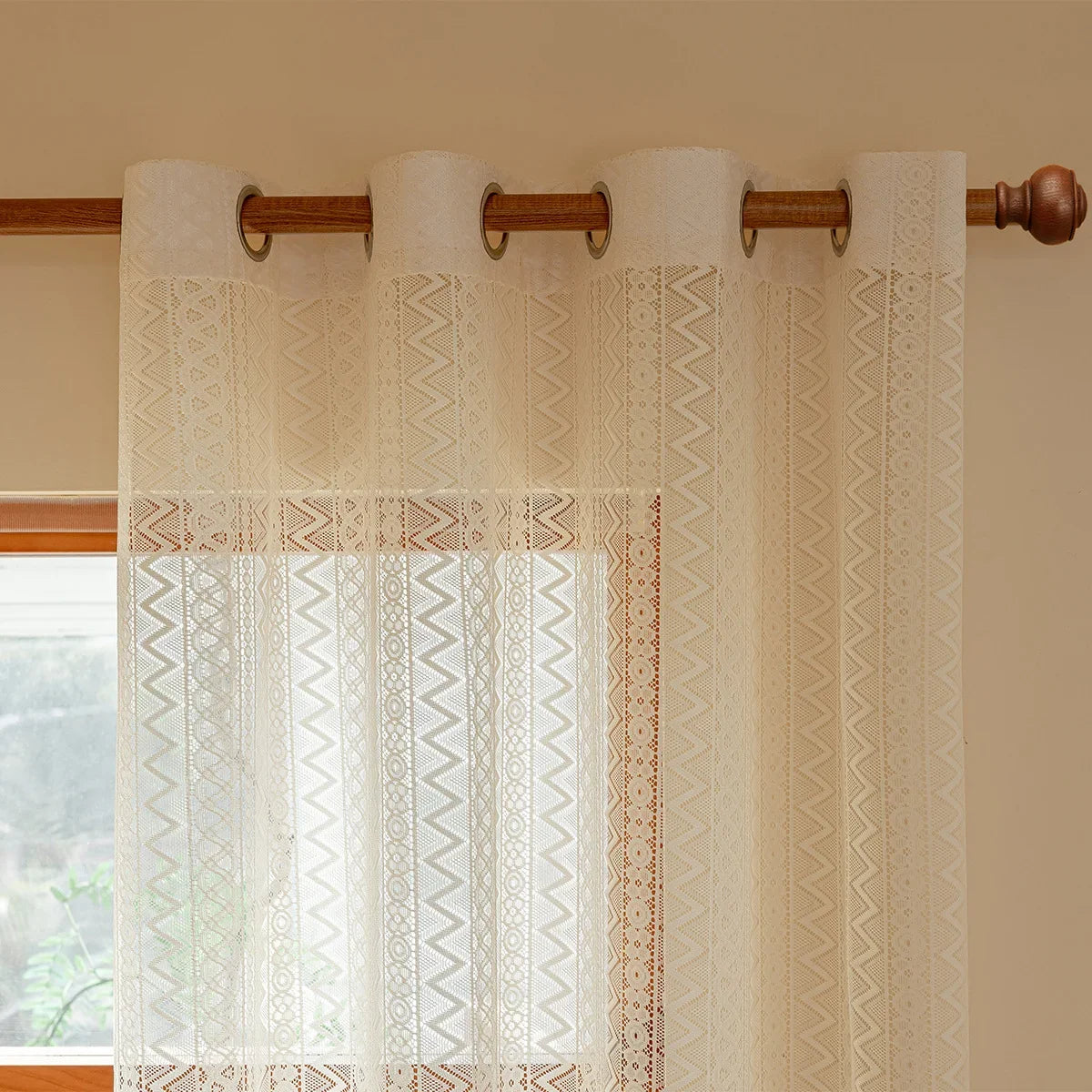 Curtain Beige Lace Sheer Window Curtains Retro French Style Living Room Bedroom Decoration Wave Pattern Romantic Treatment