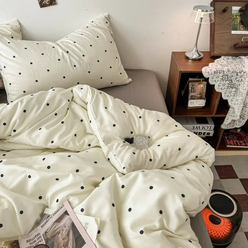 Vintage Geometric Plaid Printing Bedding Sets Nordic Soft Bedclothes for Four Seasons Skin-Friendly Quilt Cover Sheet Pillowcase