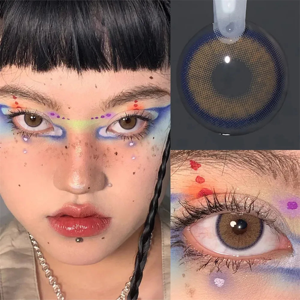 Eyes Color Contacts Colored Contact Lenses Lens Small Pupil Beauty Cosmetics Natural 3 Tones Brown Daily 2Pcs 1 Year