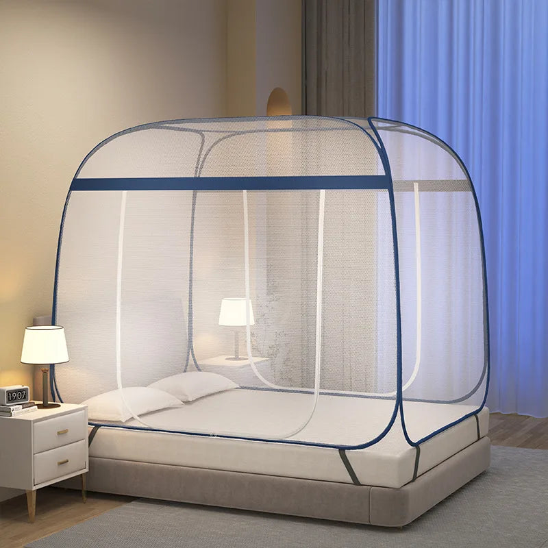 Mongolian Yurt Foldable Mosquito Net Tent No Assembly Required, Breathable Polyester Fabric, with Single or Double Doors