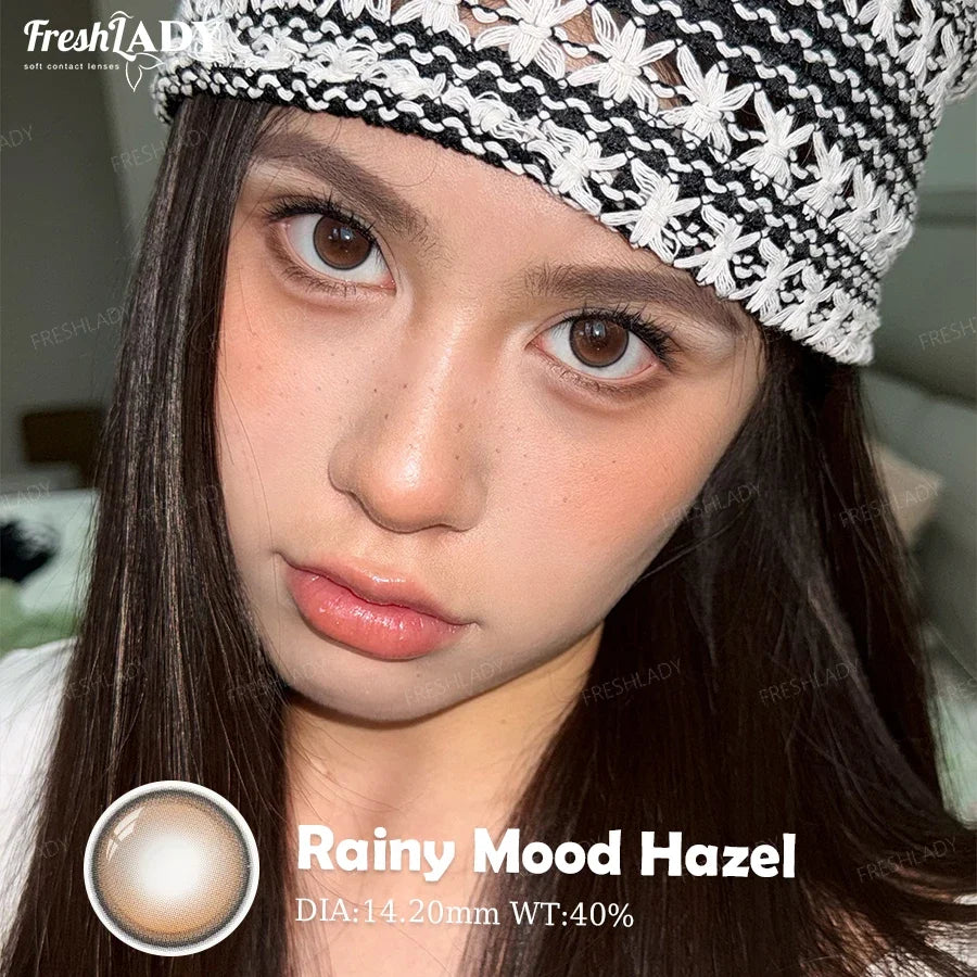 1 Pair Rainy Mood Series Colored Contact Lenses Natural Brown Pupils Eyes Contact lenses Gray Soft Contacts 14.20mm