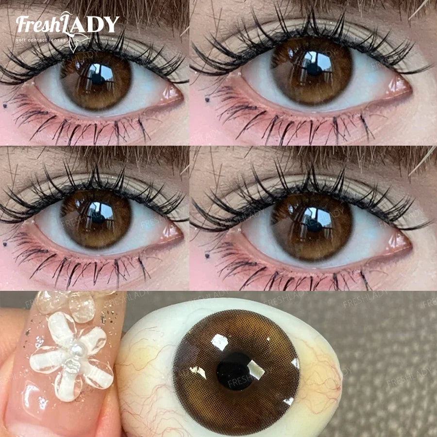 1 Pair Brown Colored Contact Lenses Natural Gray Pupils Eyes Contact lenses Big Eyes Soft Contacts 14.20mm