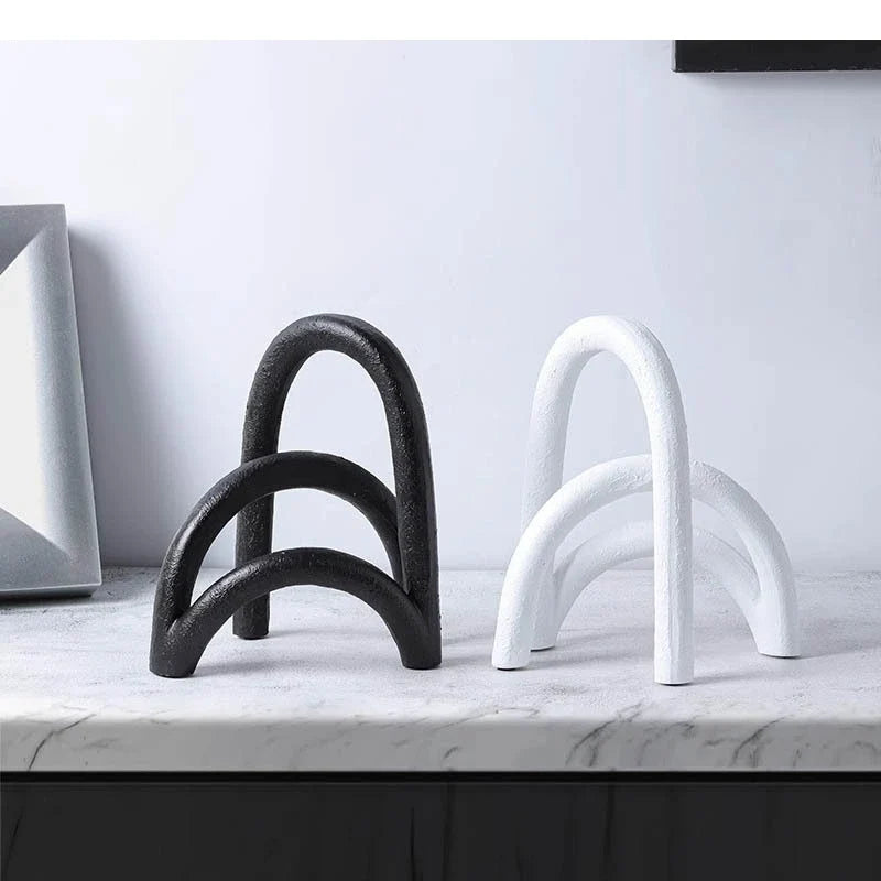 Geometric Arch Shaped Resin Ornaments Desktop Black and White Handicraft Modern Home Decoration
