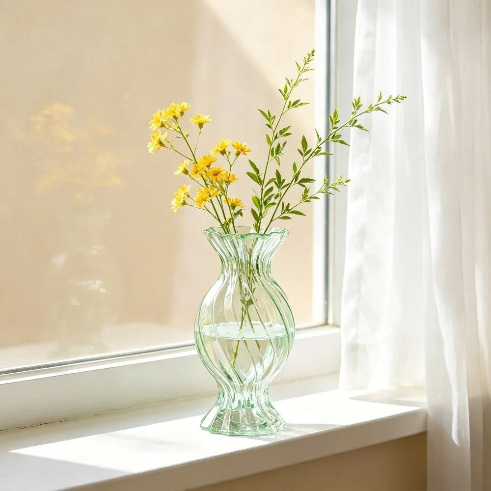 Modern Textured Glass Vase Decorative Flower Arrangement Container for Tabletop Wedding Party Indoor Home Decor