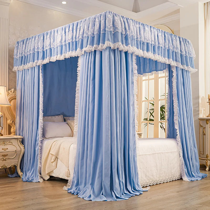 Princ Sle Double Layer Floor Length Court Mosquito Net Inteated Tee Door Opening Dust Proof Bed Curtain Bed Canopy