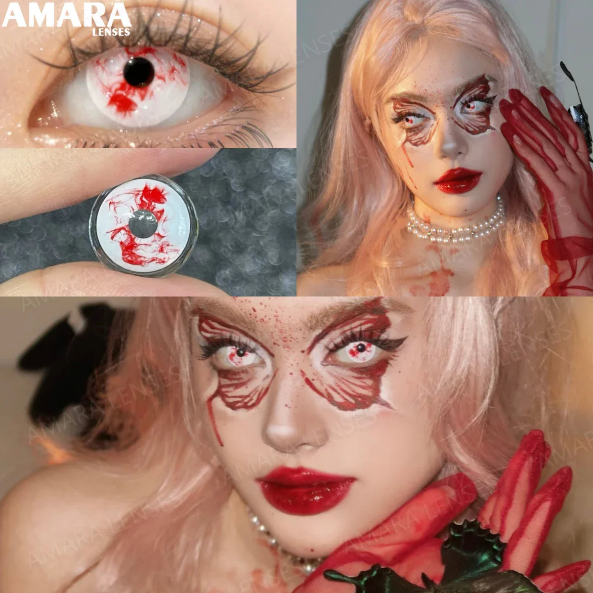 1 Pair red/white cosplay color contact lenses for eyes crazy Halloween Eye makeup Role playing Eye cosmetics color lens