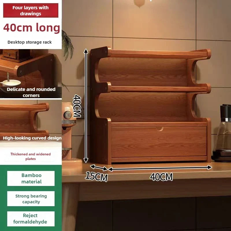 Household Goods Solid Wood Desktop Rack, Coffee Cup Bar Storage, Home Kitchen Cup Holder, Storage, With Drawer Display Rack