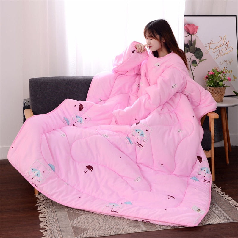 new winter warm Lazy quilt with Sleeves Mechanical Wash office Nap Covered Blanket lovely cartoon print Wearable quilted quilts