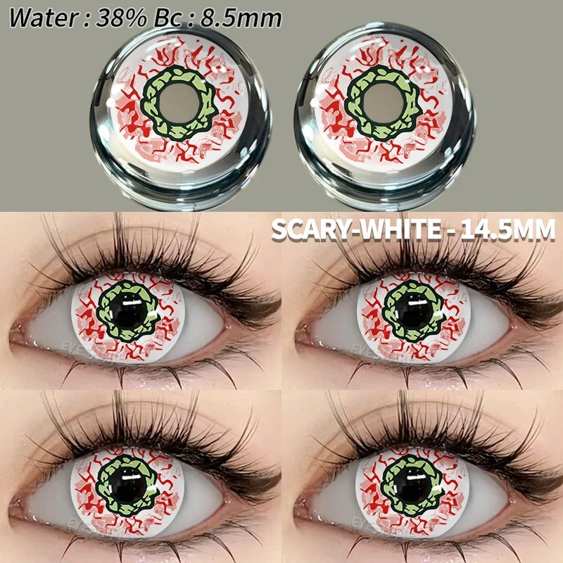 2pcs Cosplay Colored Contact Lenses Crazy White Contact Lenses Anime Black Eye Lenses Halloween Beauty Makeup Lens