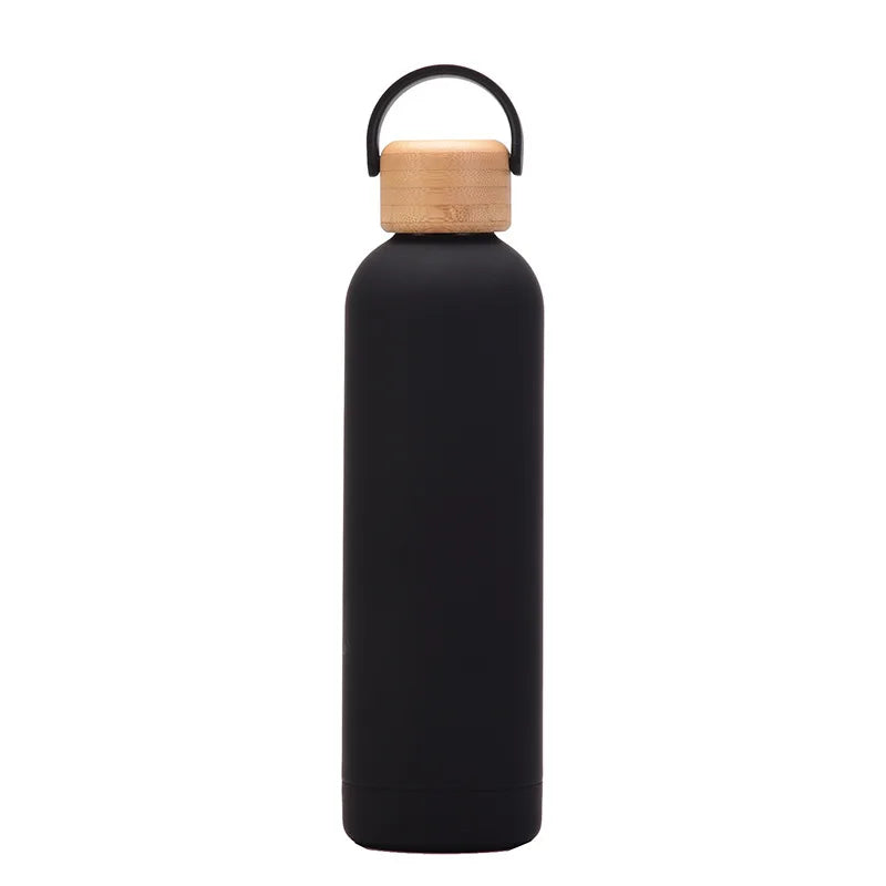 Sports Thermos Cup With Bamboo Lid And Handle,Stainless Steel Vacuum Flasks,Camping Gym Drinkware,Small Mouth Water Bottle,750ml