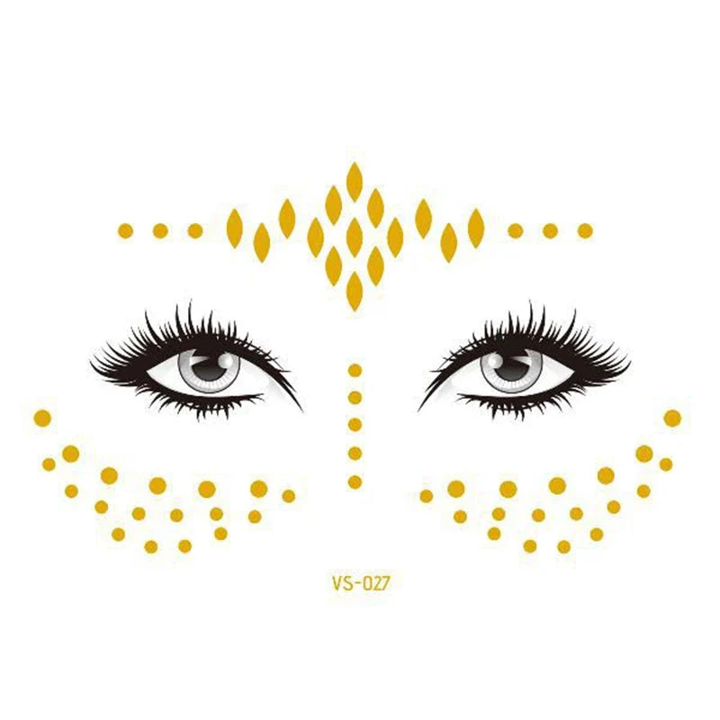 Glitter Stickers Face Tattoo Flash Gold Temporary Metalic Tattoos Waterproof Makeup Decals for Girls Party Music Festival