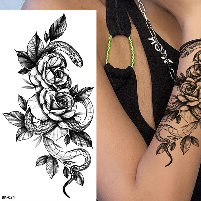 Rose Flower Skin Tattoo Stickers Blossom Flase Tattoos for Body Apart Leg Arms Neck Back Temporary & Removable Flower Tattoos