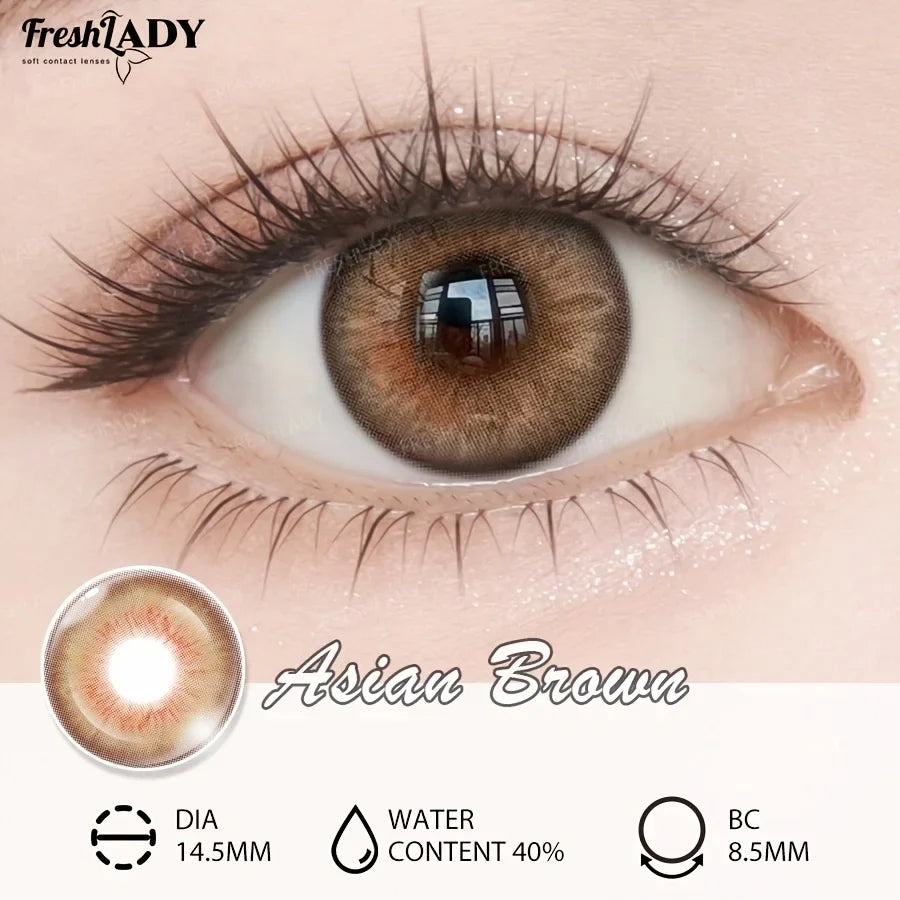 1 Pair Asian Series Colored Contact Lenses Natural Brown Pupils Eyes Contact lenses Green Soft Contacts 14.50mm