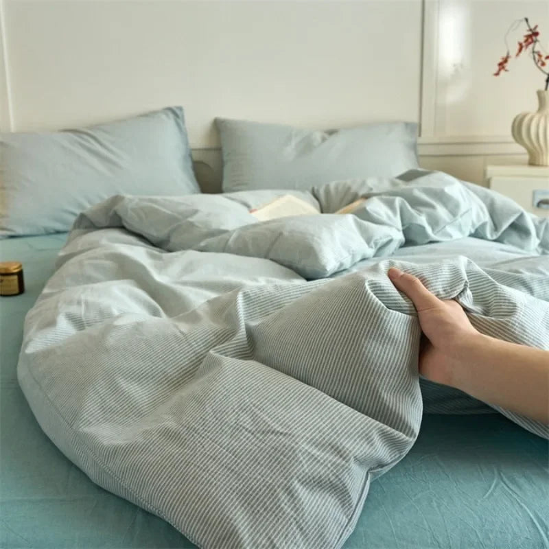 Minimalist Striped 100% Cotton Washed Cotton Bedding Set