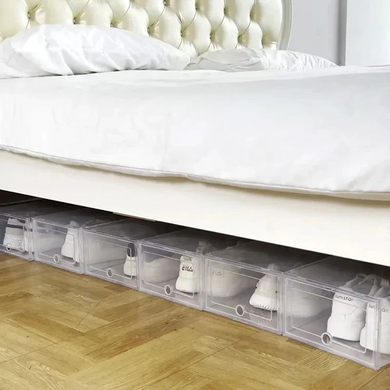 6pcs Transparent Shoe Boxes Stackable Shoe Storage Case Dustproof Plastic Shoes Box Shoes Sneaker Furniture Organizers Boxes
