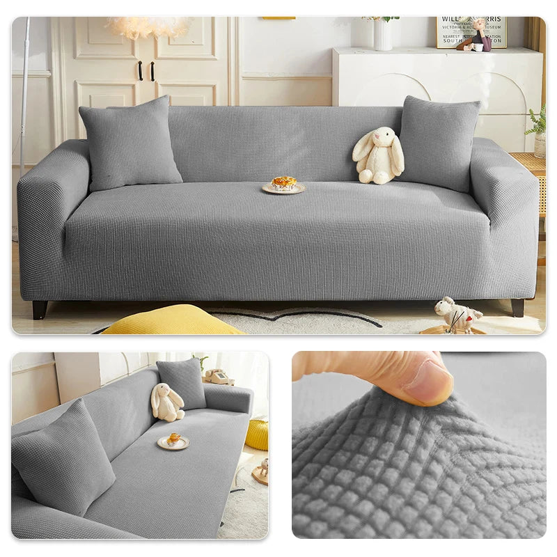Solid Elastic Adjustable Sofa Cover,Non-slip Jacquard Corn Fleece Slipcover for Living Room Pet Anti-Scratch Dustproof Full Wrap