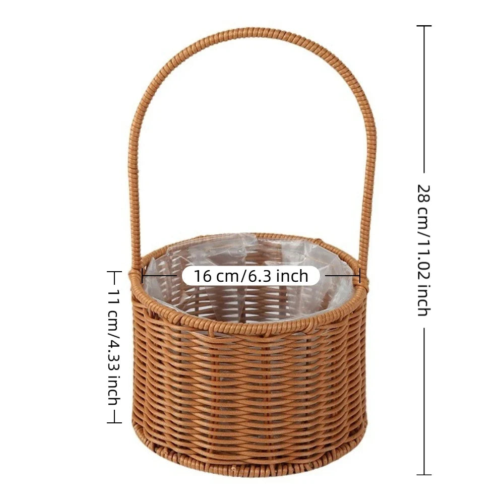 Willow Rattan Bride Flower Basket Picnic Container with Handle Picnic Weaving Basket Hand-Woven Flower Arrangement Basket