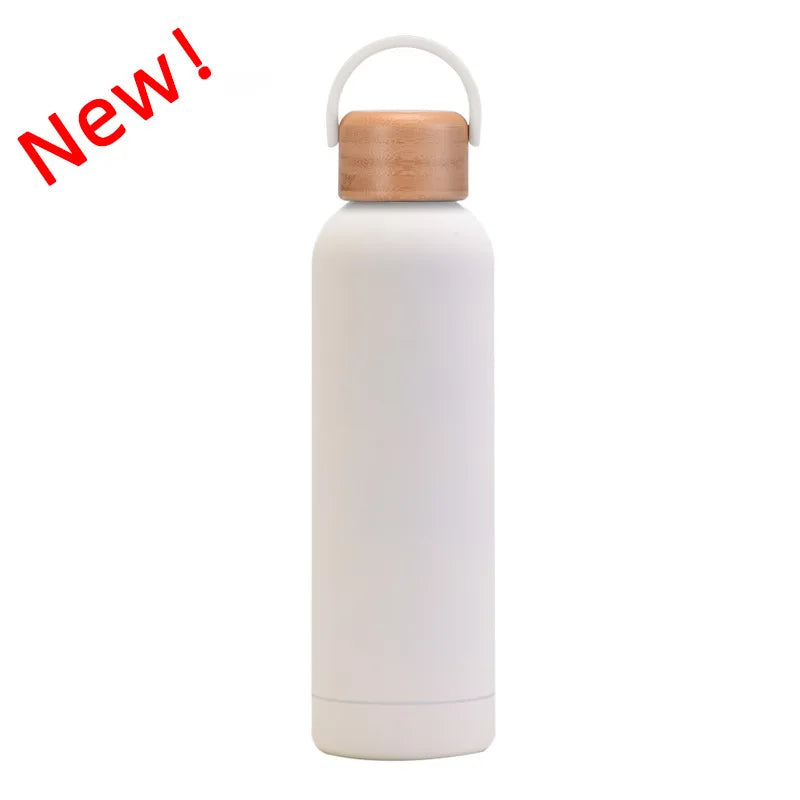 Sports Thermos Cup With Bamboo Lid And Handle,Stainless Steel Vacuum Flasks,Camping Gym Drinkware,Small Mouth Water Bottle,750ml