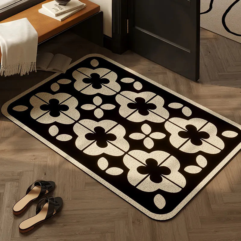 Modern Geometric Floral Wire Loop Doormat Non-Slip PVC Coil Entrance Rug Heavy Duty Scraper Mat for Mud & Dirt Removal