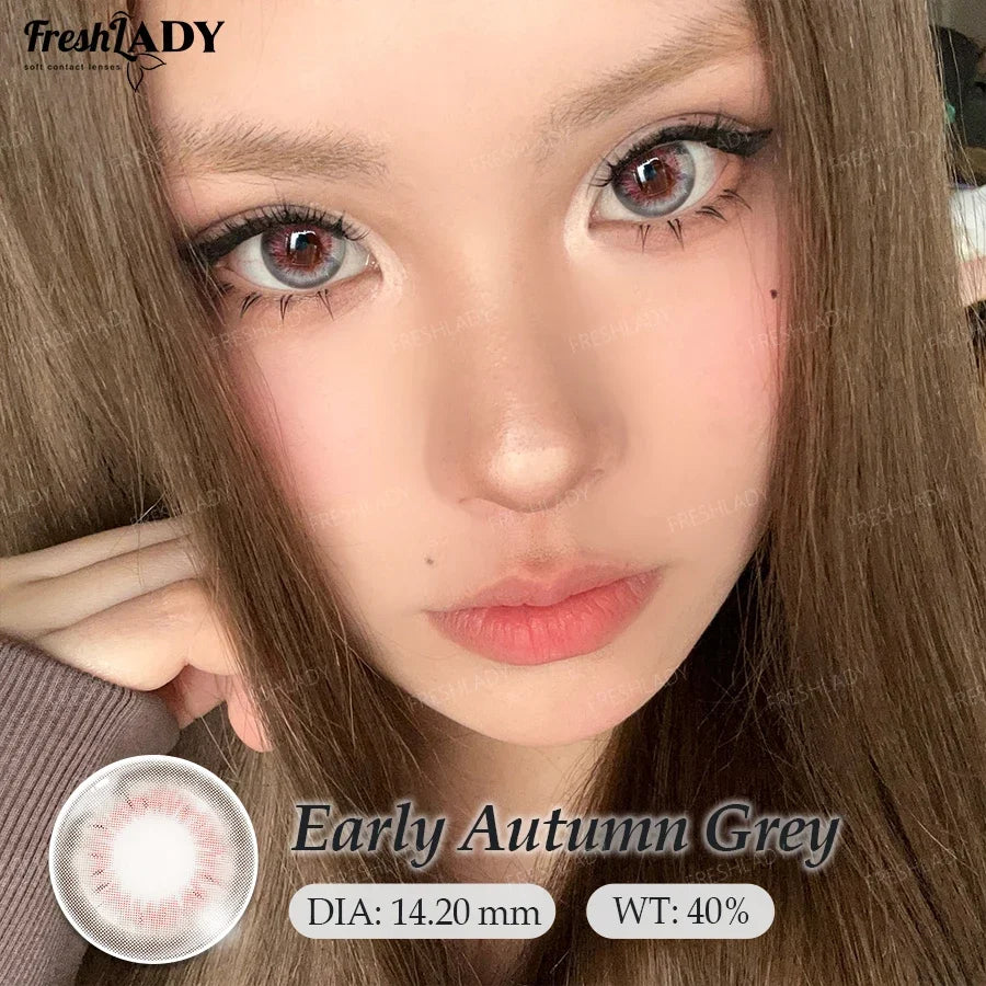 1 Pair Early Autumn Series Colored Contact Lenses Gray Eyes Natural Brown Eyes Contact Makeup Beauty 14.20mm Yearly