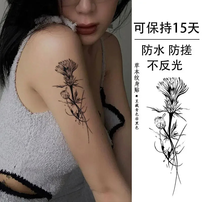 Herbal Juice Rose Flower Temporary Tattoos for Women Arm Punk Waterproof Tattoo Stickers Art Lasting Cover Scars Fake Tattoo