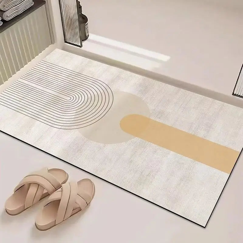 Abstract Geometric Line Art Bathroom Mat Soft Neutral Color Absorbent Non-Slip Quick Drying Home Entrance Floor Mat