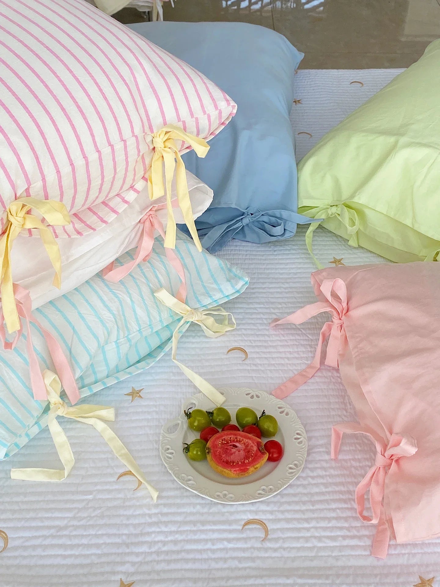 Pure Cotton Pillowcases  Knot Tied Set of Two  Color Versatile Ins Girl's Heart Cotton Fabric Rectangular Shape