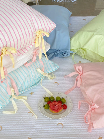 Pure Cotton Pillowcases  Knot Tied Set of Two  Color Versatile Ins Girl's Heart Cotton Fabric Rectangular Shape
