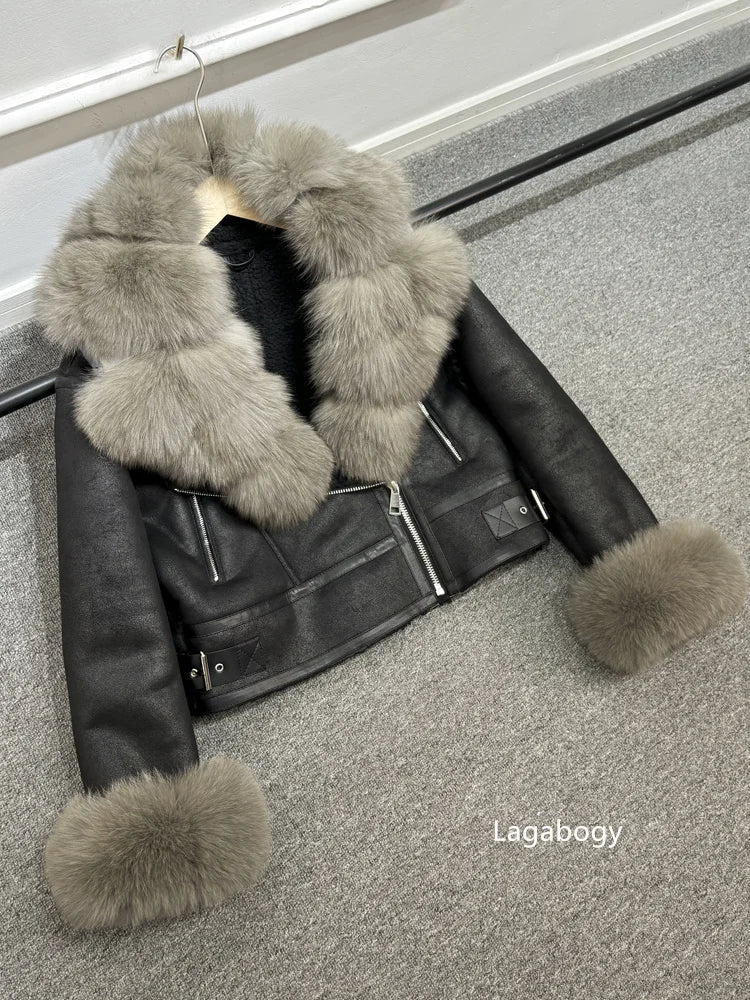 Fashion Winter Women Faux Fur Leather Jacket Coats