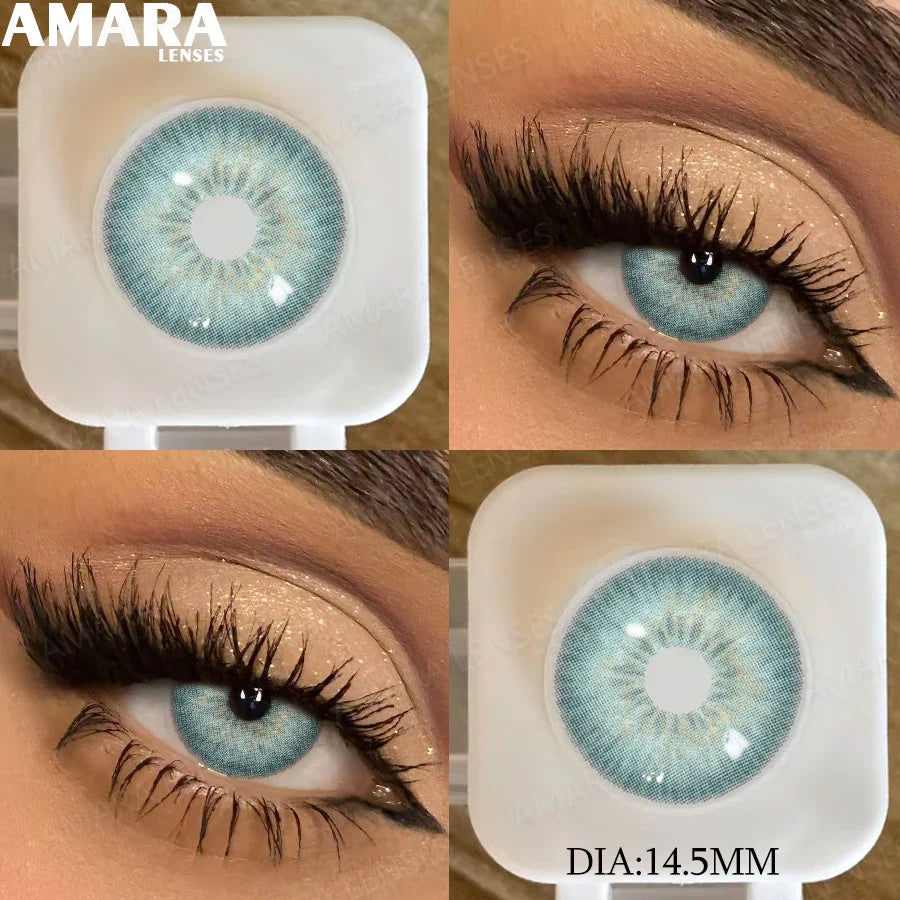 1 pair New Baby Blue Contact Lenses for Eyes Natural Brown Pupils Cosmetic Grey Lenses Green Lens Yearly Big Eyes 14.5mm