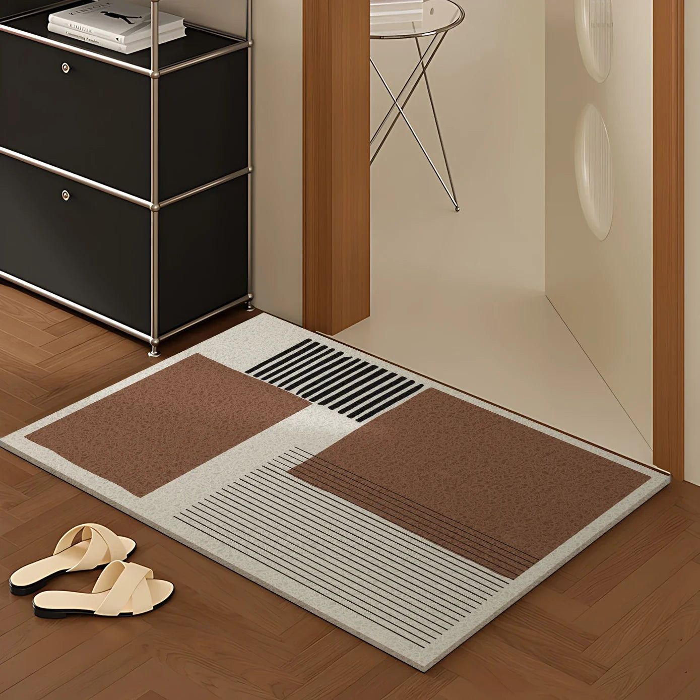Modern Geometric Wire Loop Door Mat Water Absorbent Dirt Trapper Non-slip Rug for Home Entrance & Hallway