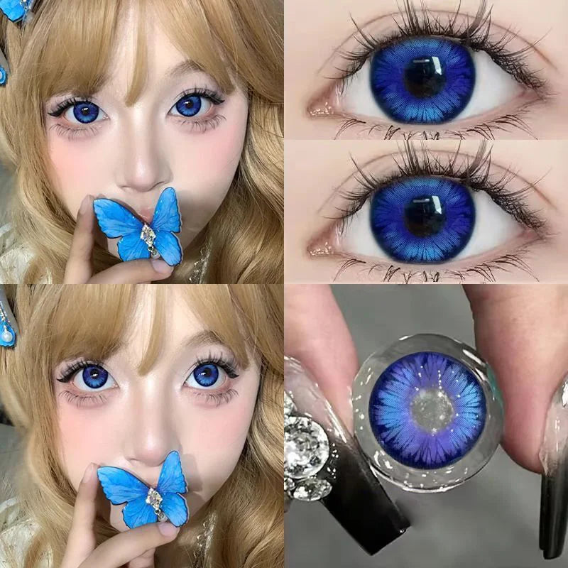 1 Pair Korean Pink Lenses Colored Contact Lenses with Degree Myopia Lenses Butterfly Series Lens Natural Fashion Lens