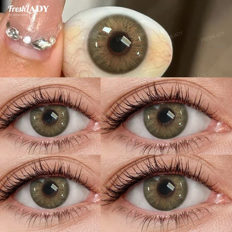 1 Pair Brown Colored Contact Lenses For Eyes Natural Gray Lenses Green Eyes Contact Makeup Beauty 14.20mm Yearly