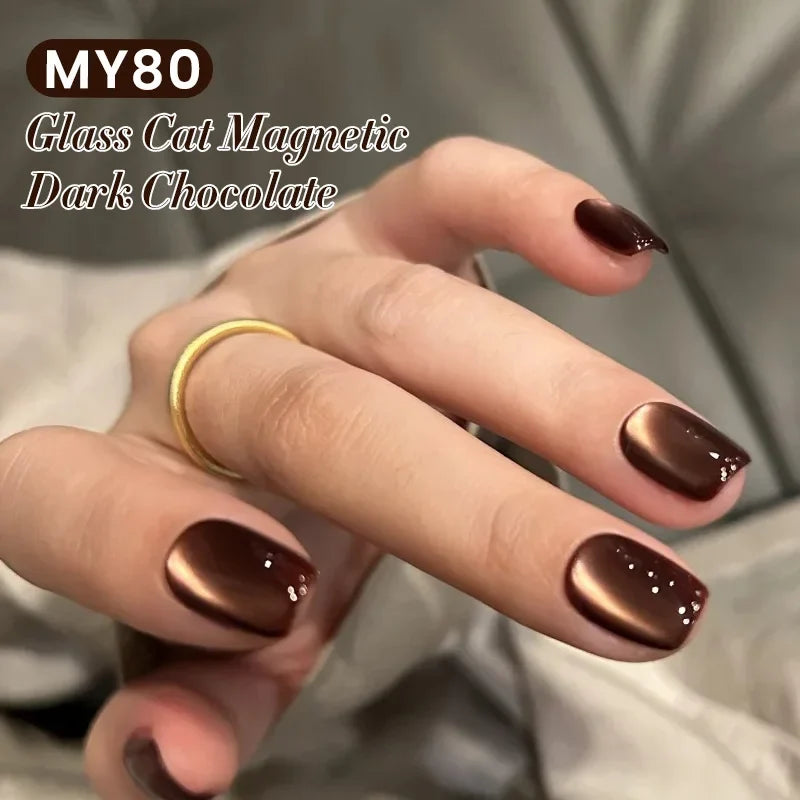 10ml Leopard Cat Magnetic Eye Gel Nail Polish Autumn Night Coffee Brown Glass Beads Soak Off UV LED Manicure Nail Ar