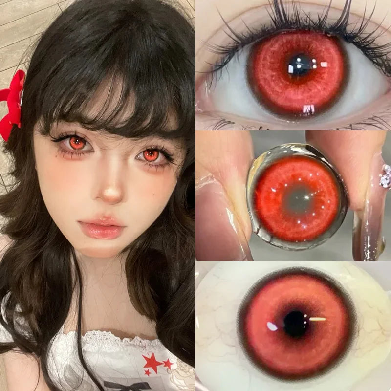 2Pcs Halloween Cosplay Color Contact Lenses for Eyes with Degree Cosmetic Lens Green Eyes Makeup Soft Blue Beauty Pupil