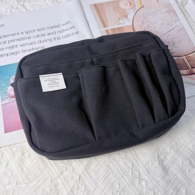 Large Capacity Canvas Storage Bag Simple Design For High School Students Multi-Layer Pencil Case And Bag For Boys And Girls